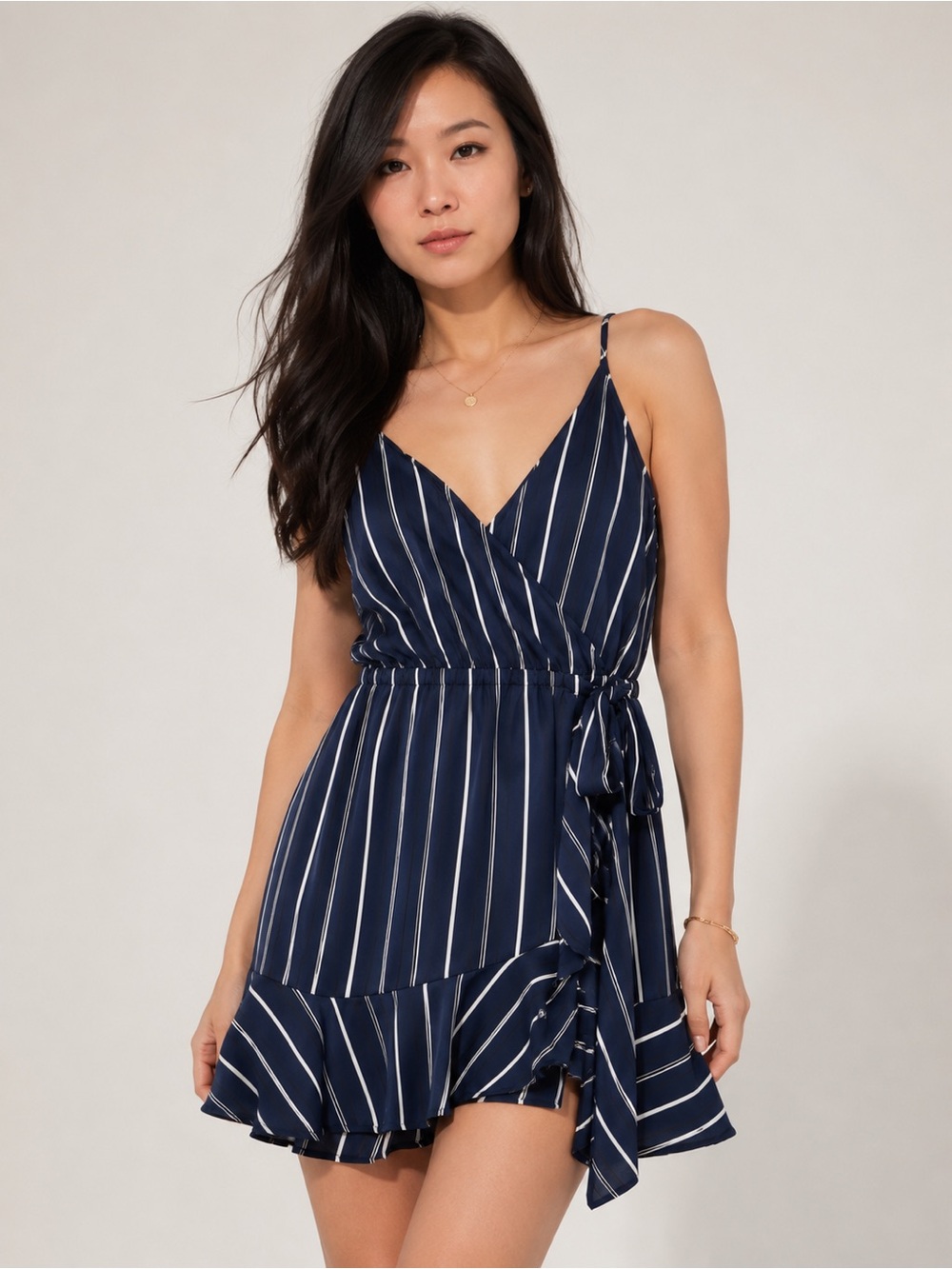 Express Navy & White Striped Wrap Sundress XS Petite Summer Speghetti strap